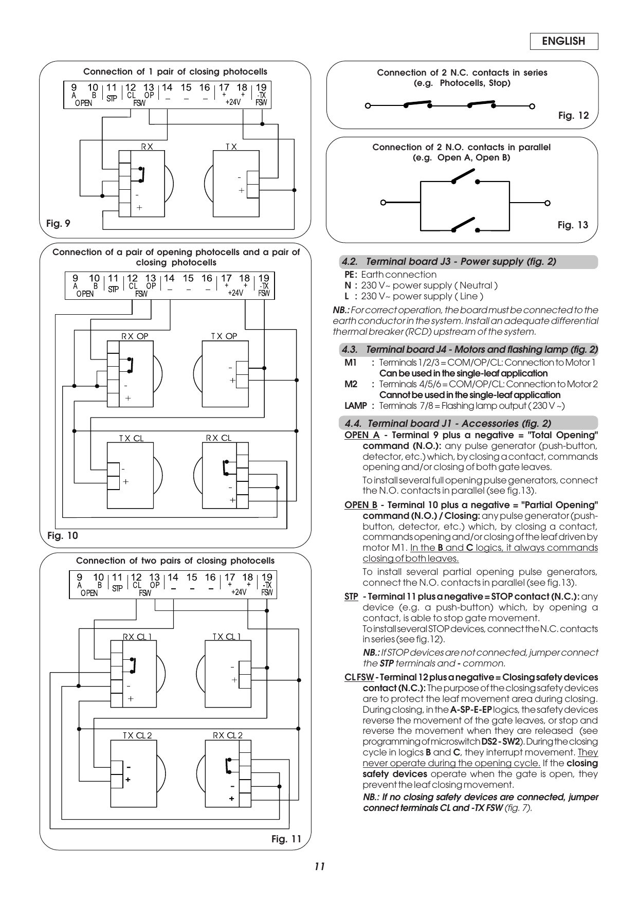 Fig. 9-13 — Photocell connection lay-outs, N.C. contacts in series and N.O. contacts in parallel.
