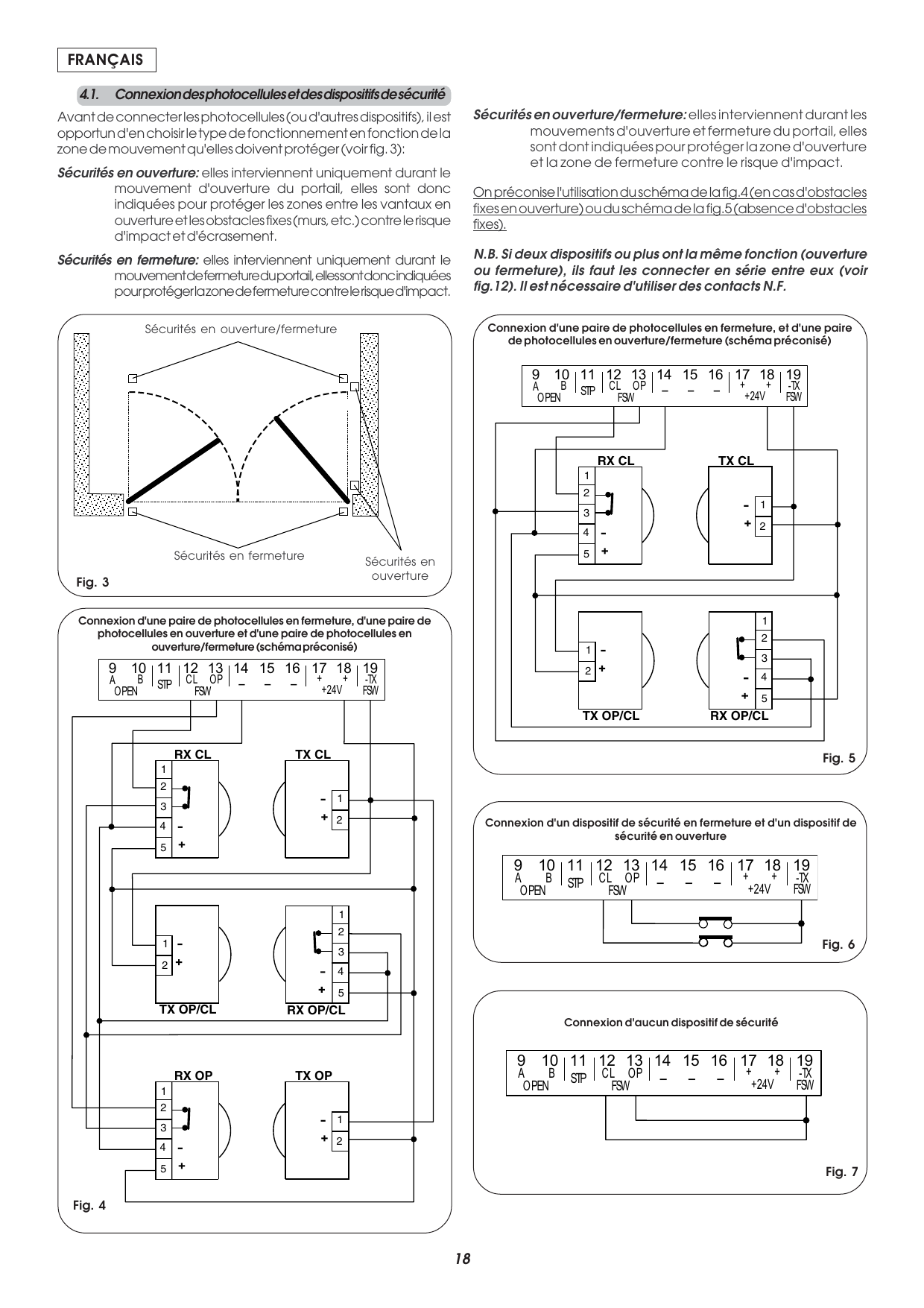 Fig. 3 — Zones de protection : sécurités en ouverture, en fermeture et en ouverture/fermeture.