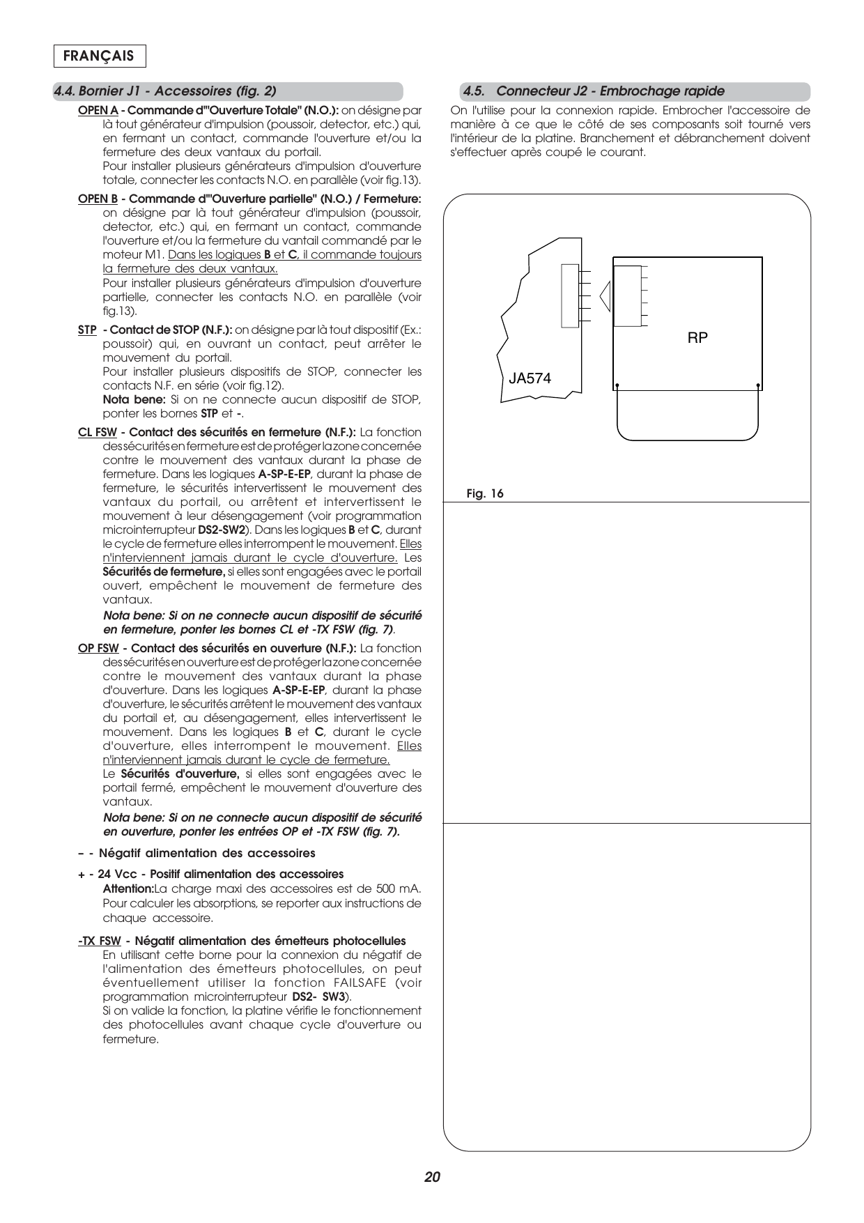 Fig. 16 — Embrochage du récepteur radio (RP) sur la platine JA574.
