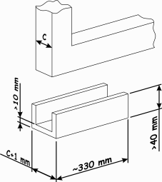 Profil en U coté : C, C+1 mm, >10 mm, >40 mm, ~330 mm
