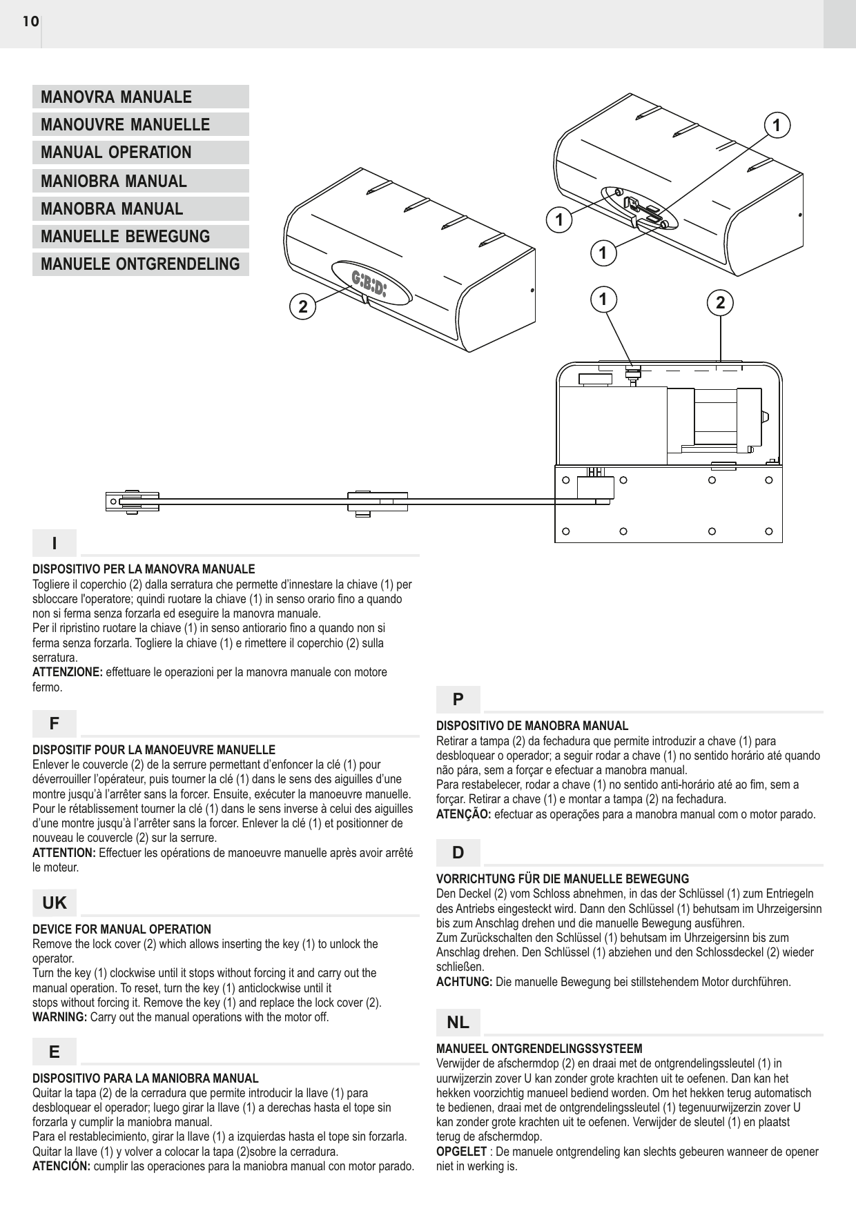 Dispositif de déverrouillage par clé pour la manœuvre manuelle