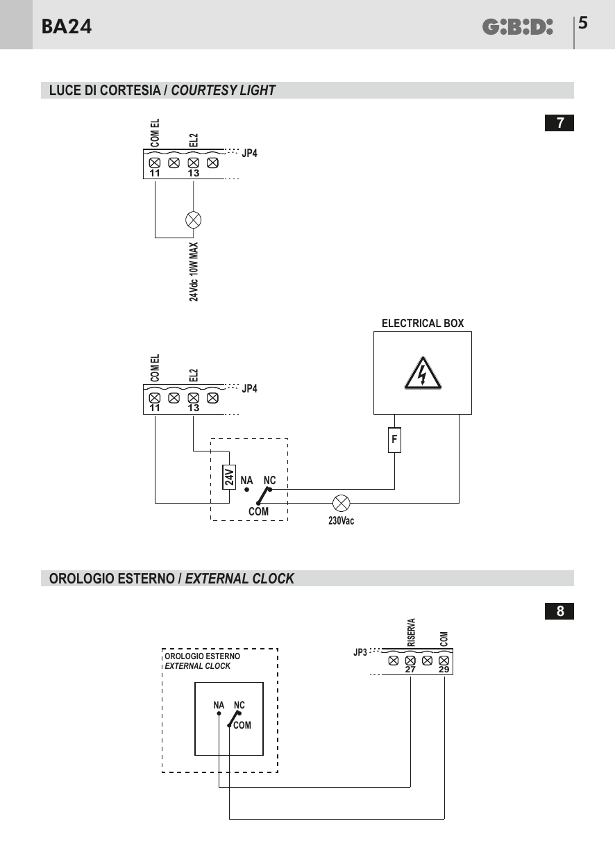 Branchement de l'éclairage de courtoisie sur JP4 (bornes 11 COM EL et 13 EL2) – schéma 7.