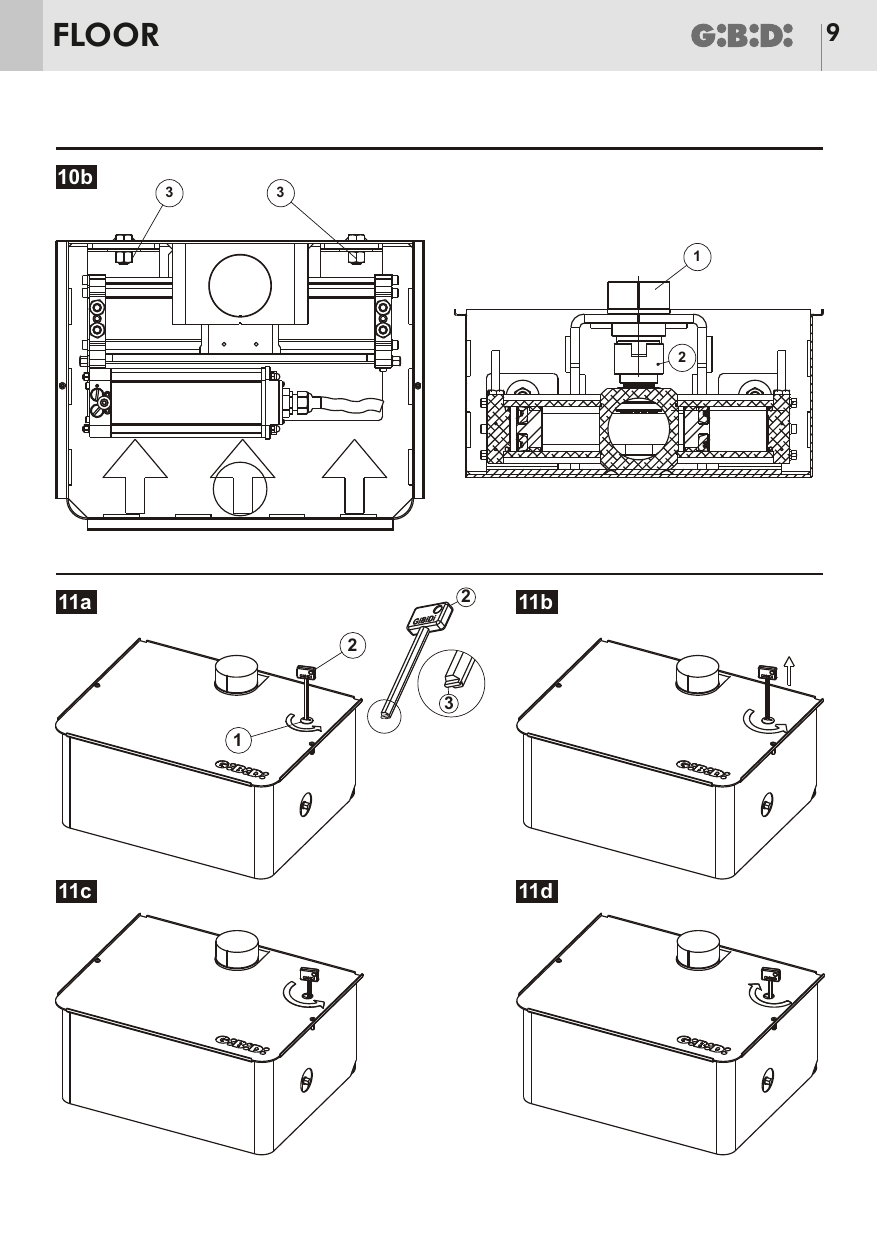 Figure 10b — Insertion de l'opérateur dans le caisson, alignement des fraisages et fixation par écrous (3).