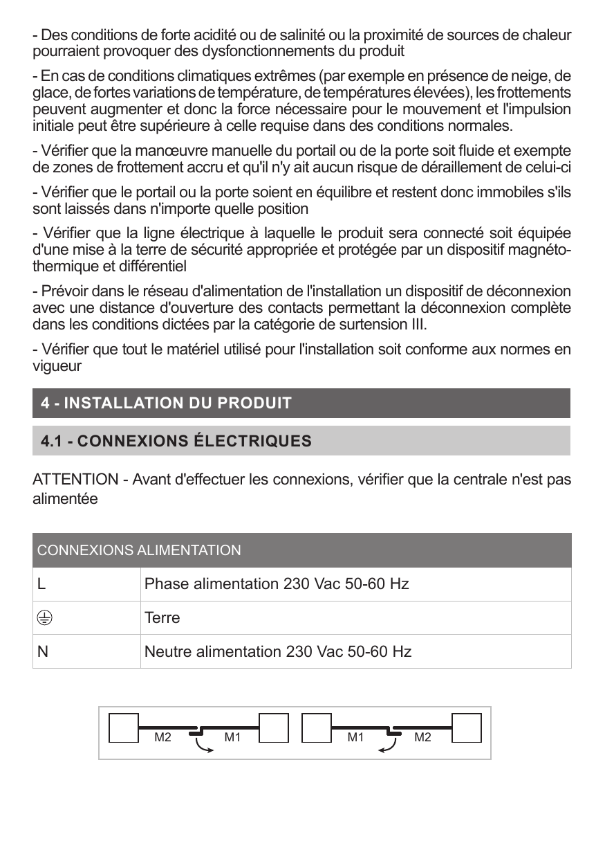 Schéma d'ouverture des vantaux M1 et M2 (séquence d'ouverture)