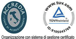 Logos ACCREDIA et TÜV Rheinland - organisation avec système de gestion certifié
