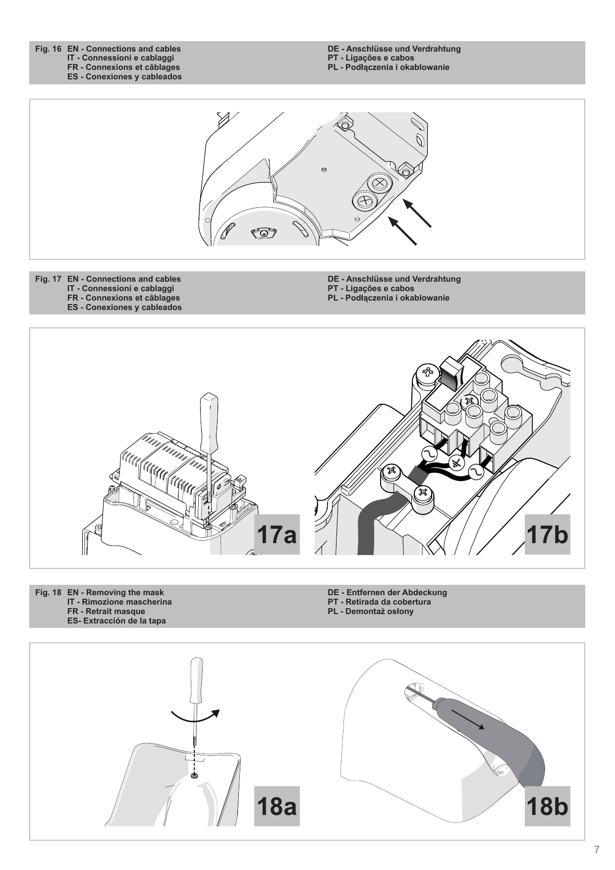 Branchement du câble d'alimentation, support de la centrale de commande et raccordement au bornier selon le schéma de câblage