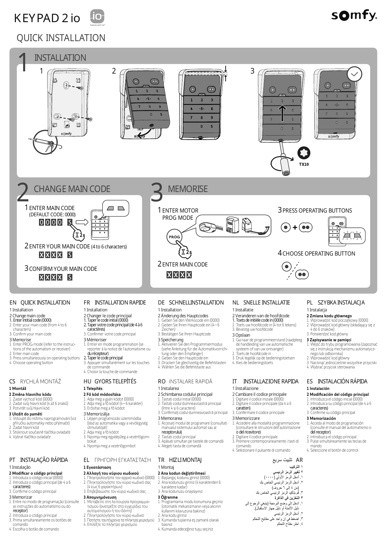 Schéma de pose du clavier : perçage, fixation du support et montage du capot (vis TX10).