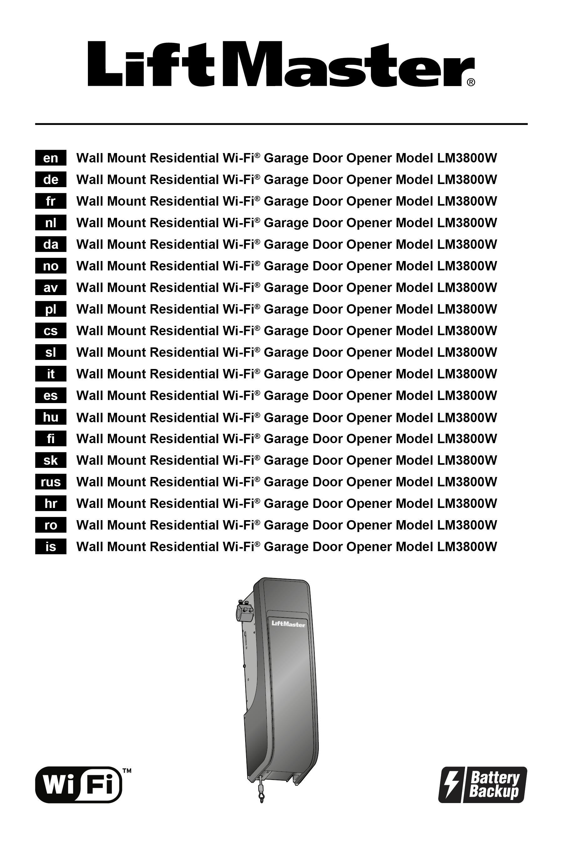 Système d'ouverture Wi-Fi pour portes de garage LiftMaster LM3800W, montage mural