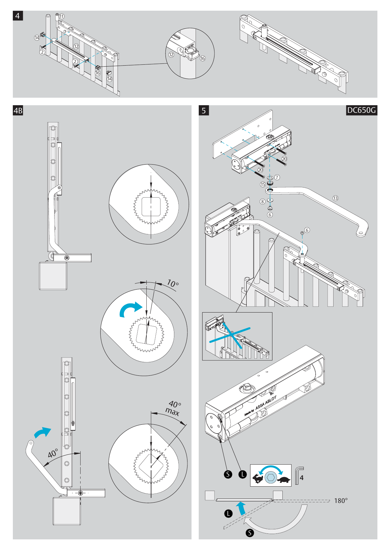 Assemblage de la glissière et positionnement du patin (repère 16) dans le rail.