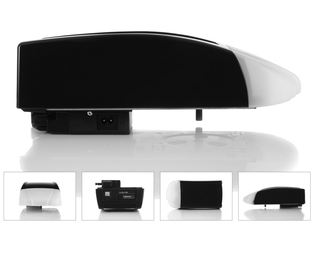 Système d'automatisme Marantec Comfort pour porte de garage, vue de profil et différentes vues