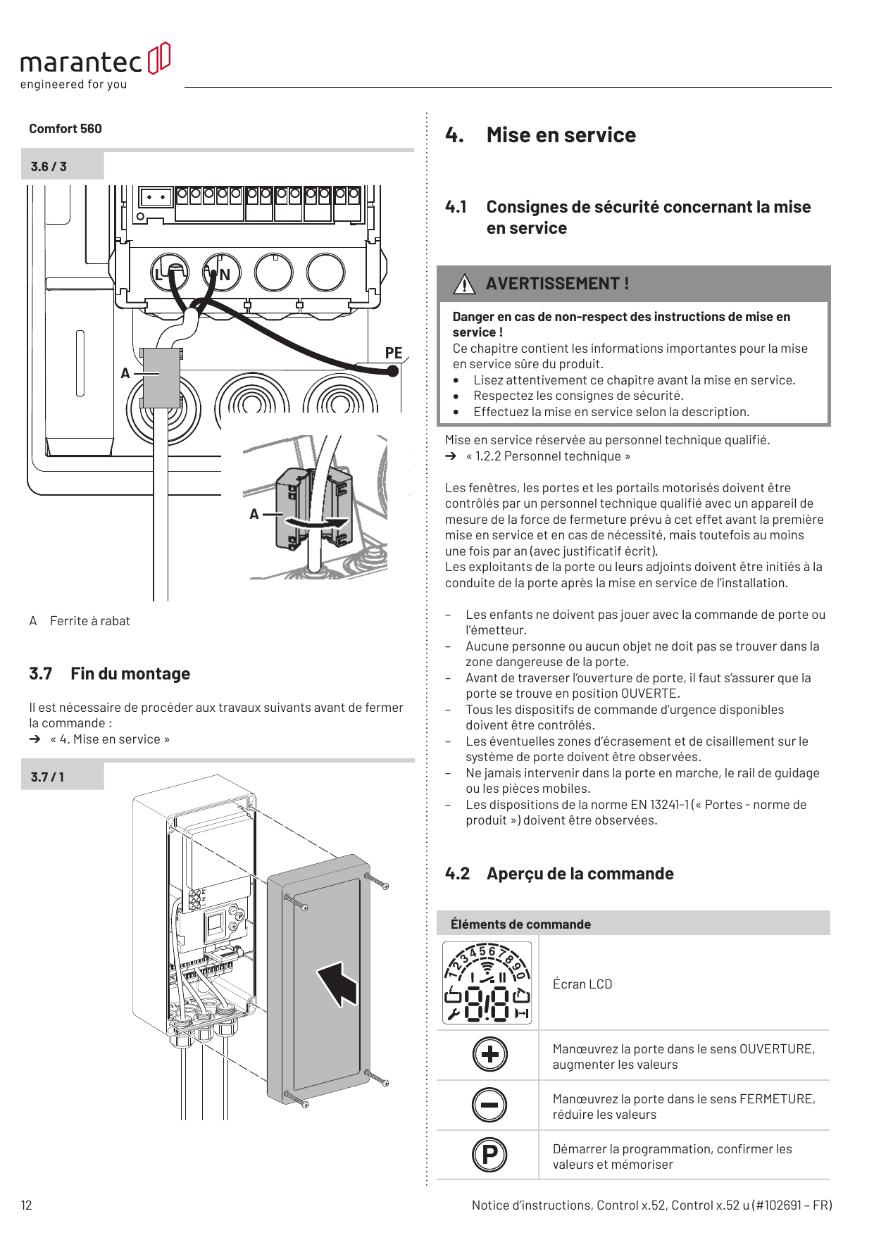 Comfort 560 — raccordement L, N, PE avec ferrites à rabat (3.6/3).