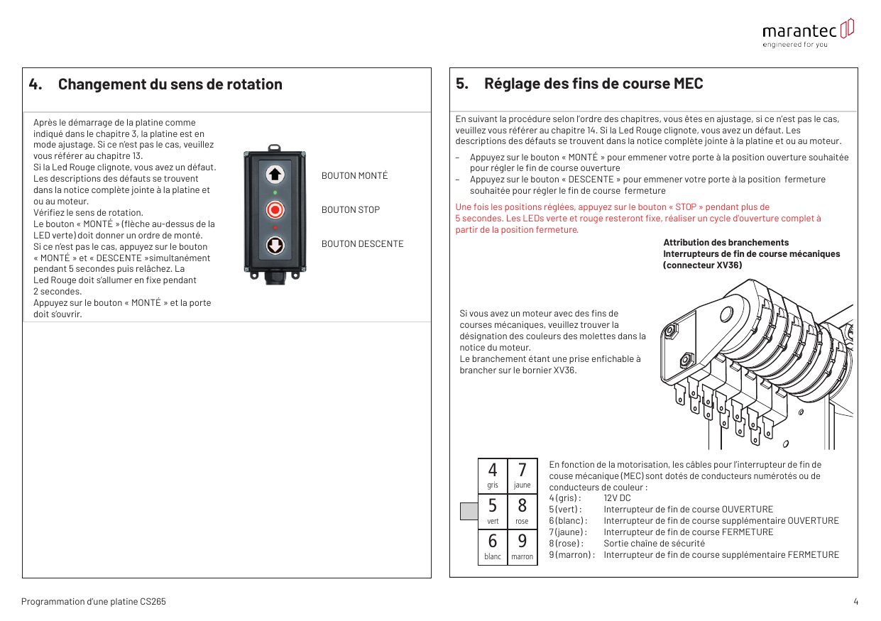 Dessin des interrupteurs de fin de course mécaniques (molettes de réglage)