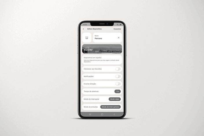 Écran de l'application MCONNECT - édition du dispositif et options de configuration