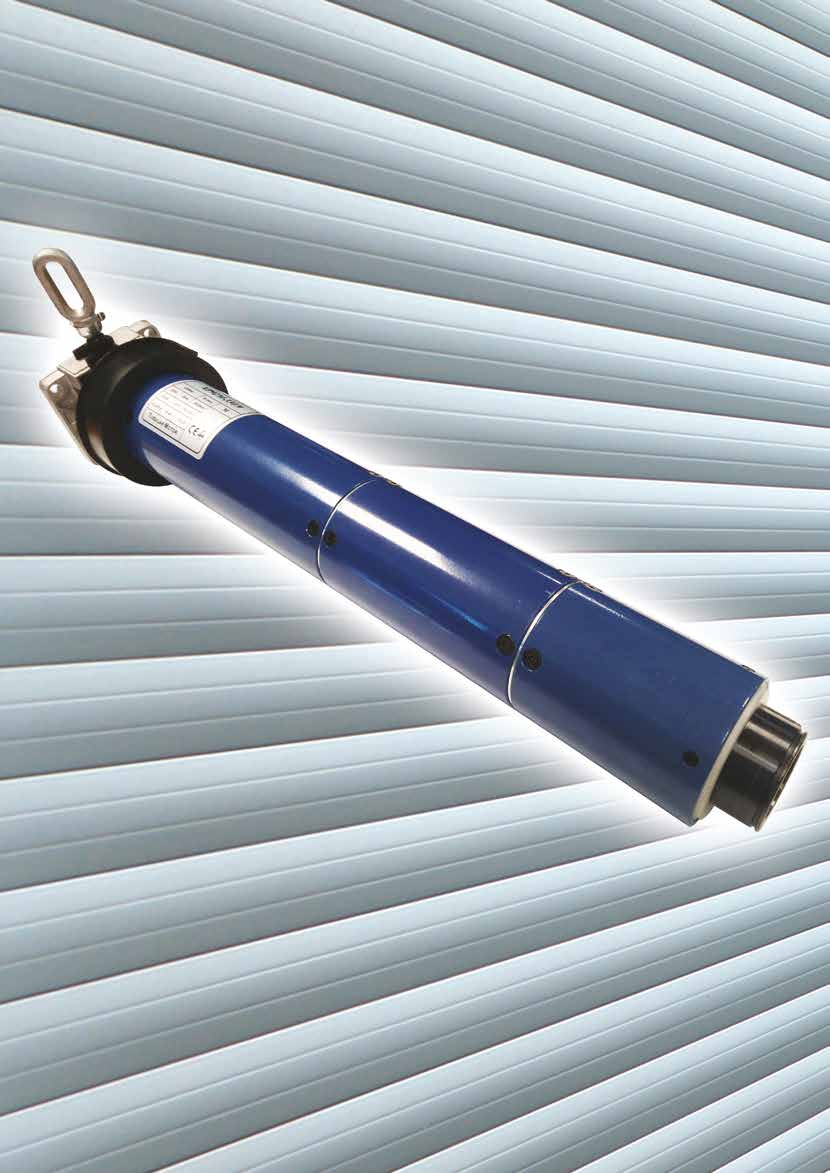 Moteur tubulaire industriel de couleur bleue avec anneau de fixation