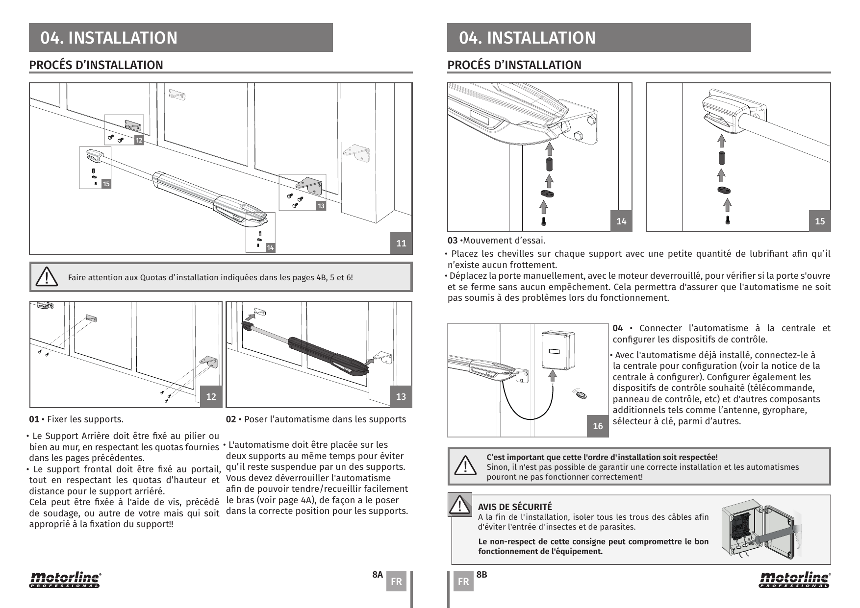 Vue d'ensemble de l'installation des supports sur le portail
