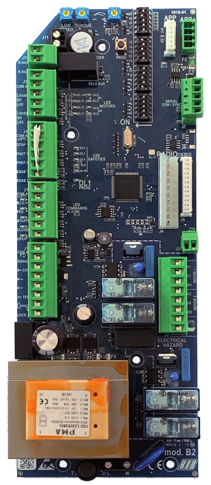 Carte électronique RIB B2 avec borniers, trimmers LOW SPEED, TORQUE, TCA et relais