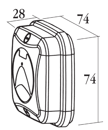Dimensions du boîtier de la photocellule : 74 x 74 x 28 mm