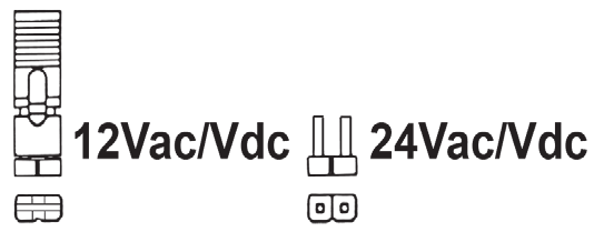 Position du jumper d'alimentation : 12Vac/Vdc ou 24Vac/Vdc