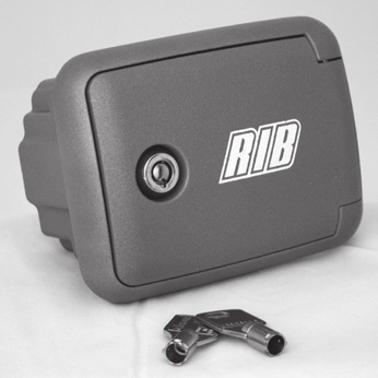 Coffret de sécurité FLAT en aluminium gris avec serrure à clé et logo RIB