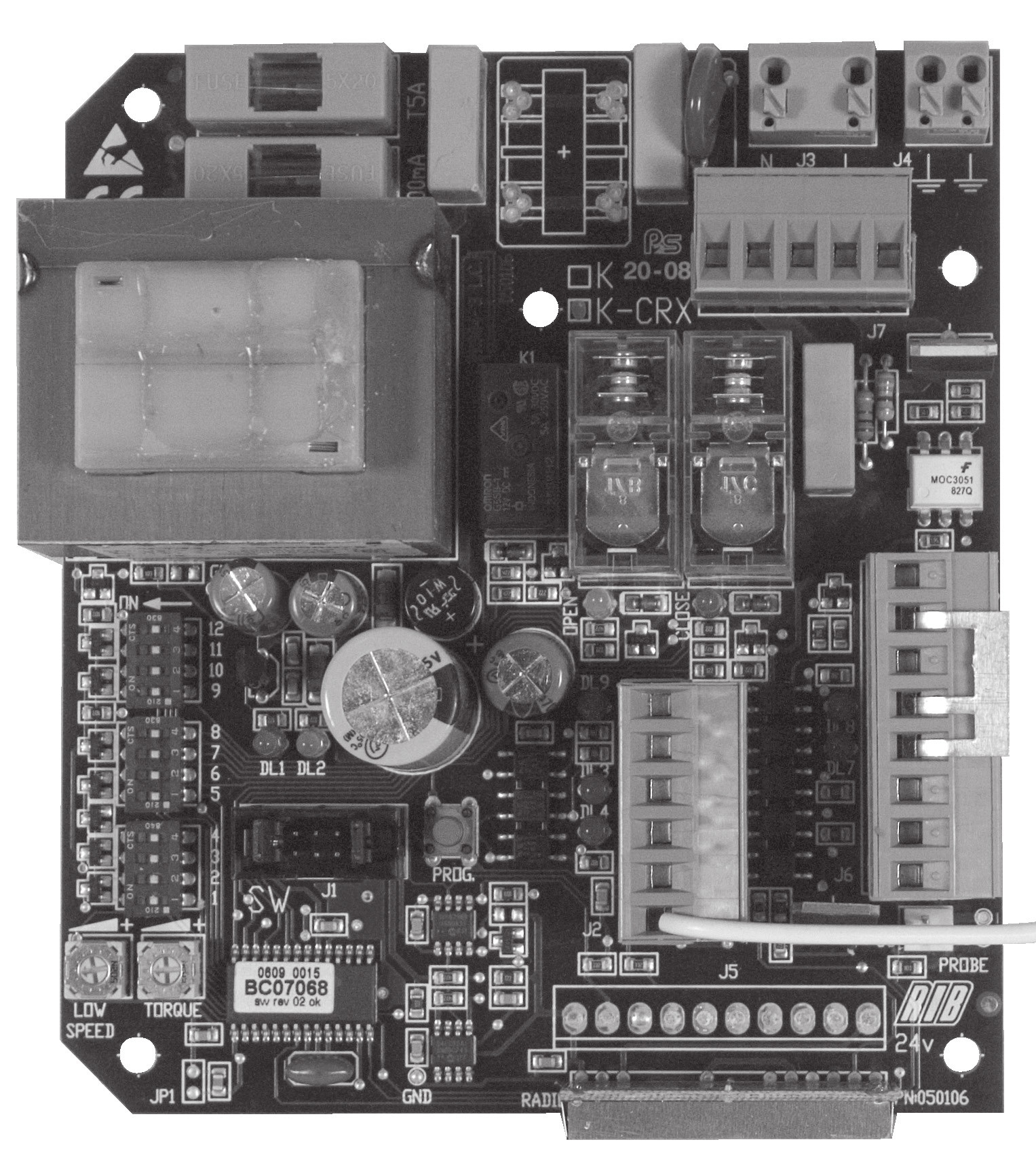 Carte électronique K / K-CRX avec transformateur, relais, borniers et trimmers