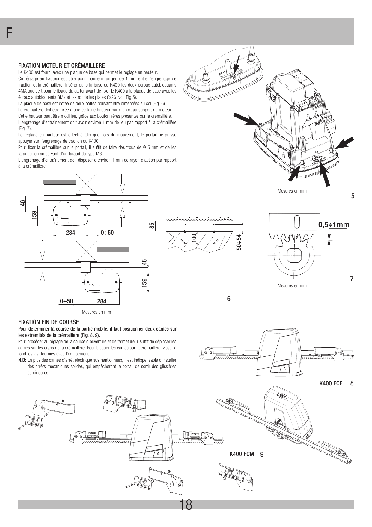 Fixation du K400 sur la plaque de base et points de fixation (fig. 5, 6)