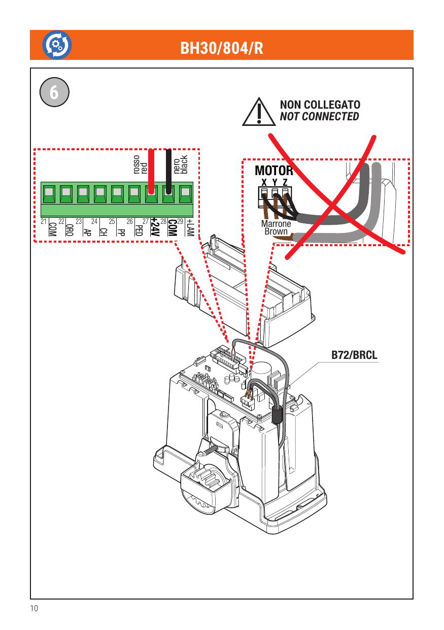 Raccordement moteur BH30/804/R avec B72/BRCL (câble moteur MOTOR non connecté)