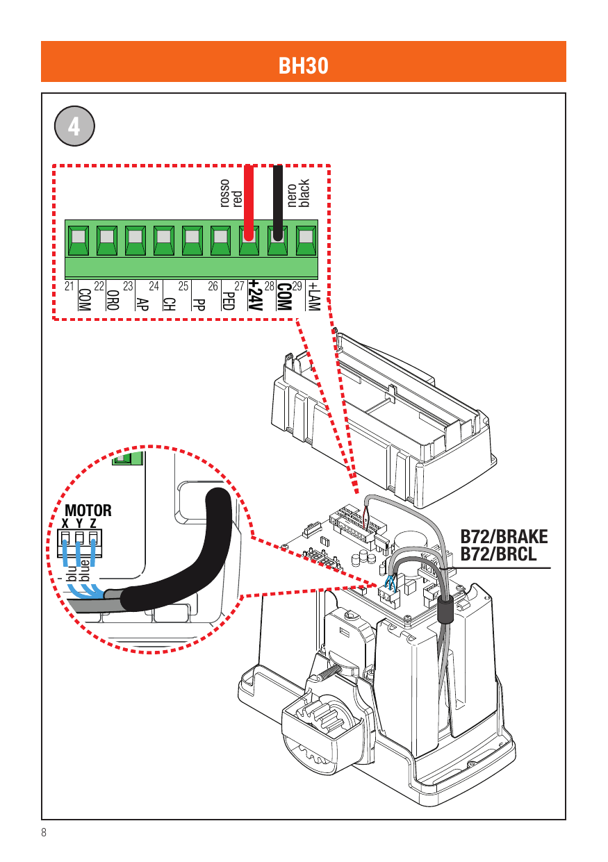 Raccordement B72/BRAKE / B72/BRCL et câble moteur (BH30)