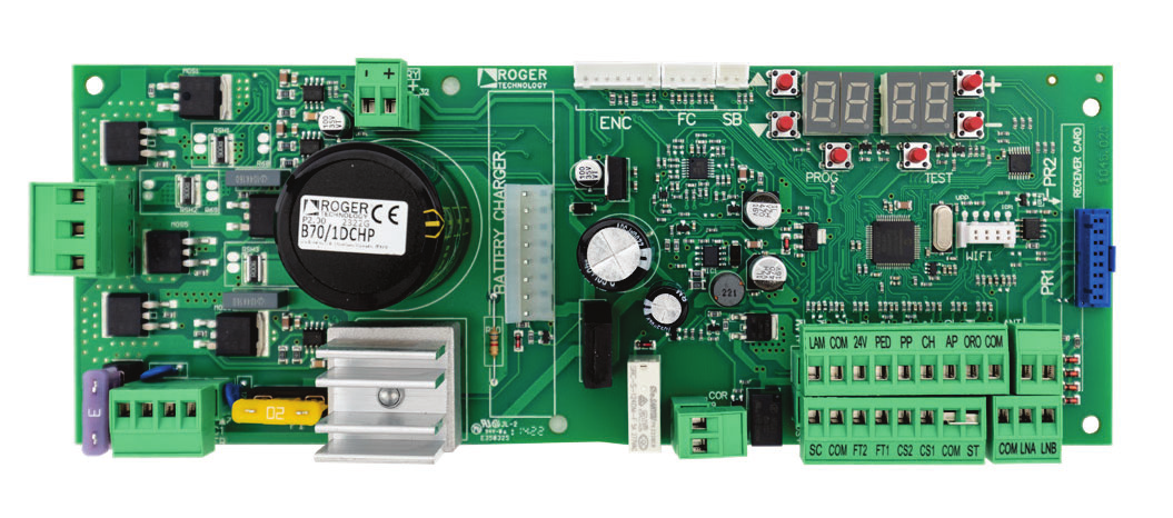 Carte électronique B70/1DCHP avec repérage des connecteurs
