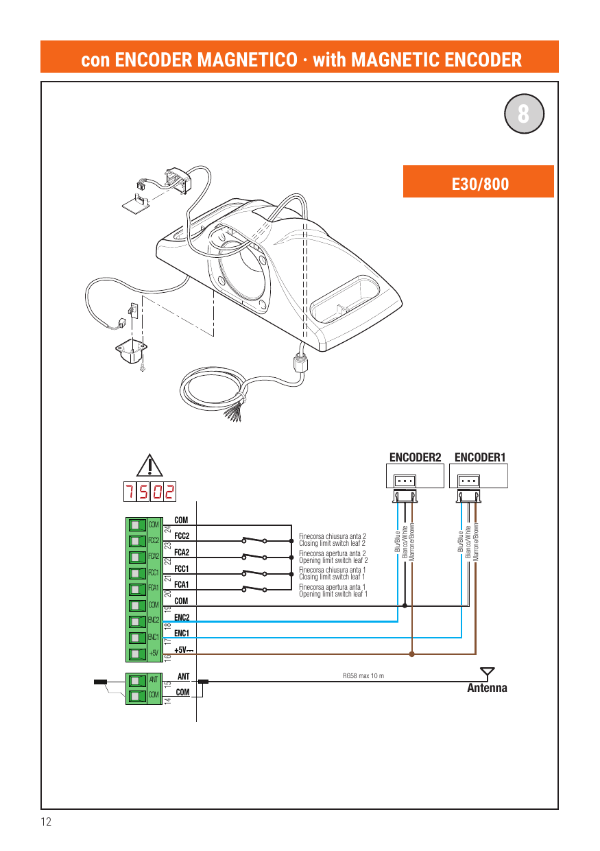 Fig. 8 — Raccordement avec encodeur magnétique E30/800 (75 02)