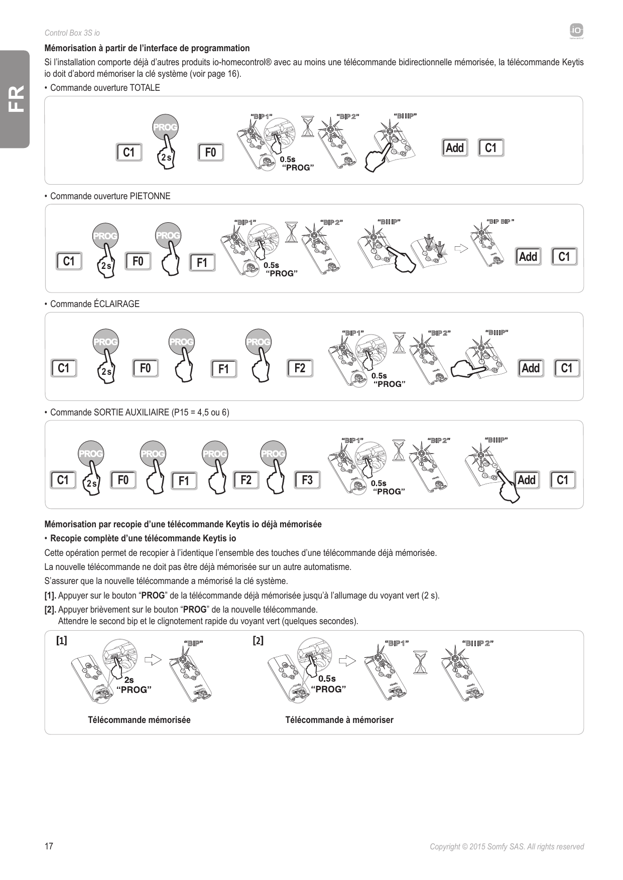Séquences de mémorisation des télécommandes Keytis io