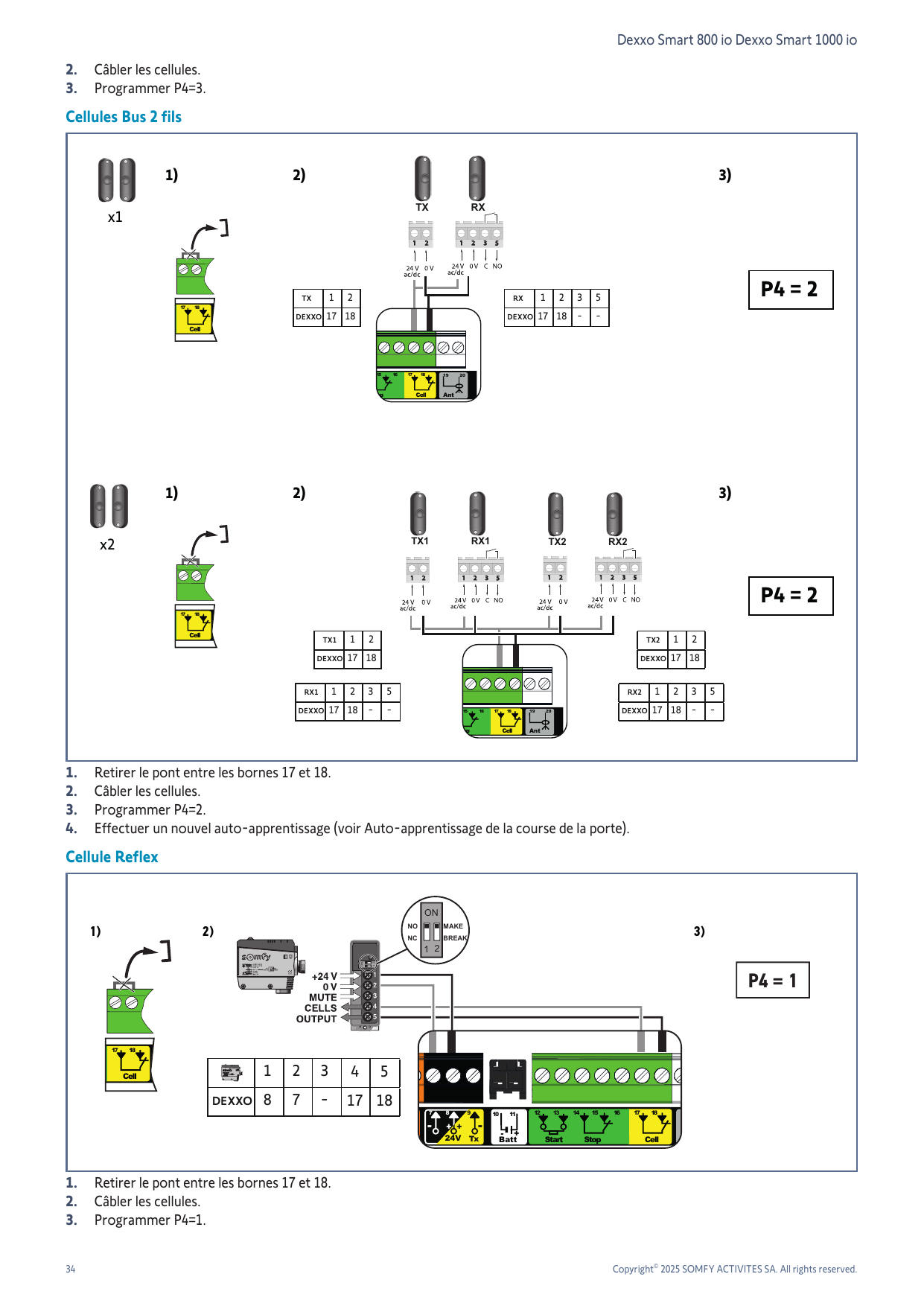 Câblage des cellules Bus 2 fils (x1 et x2), P4 = 2