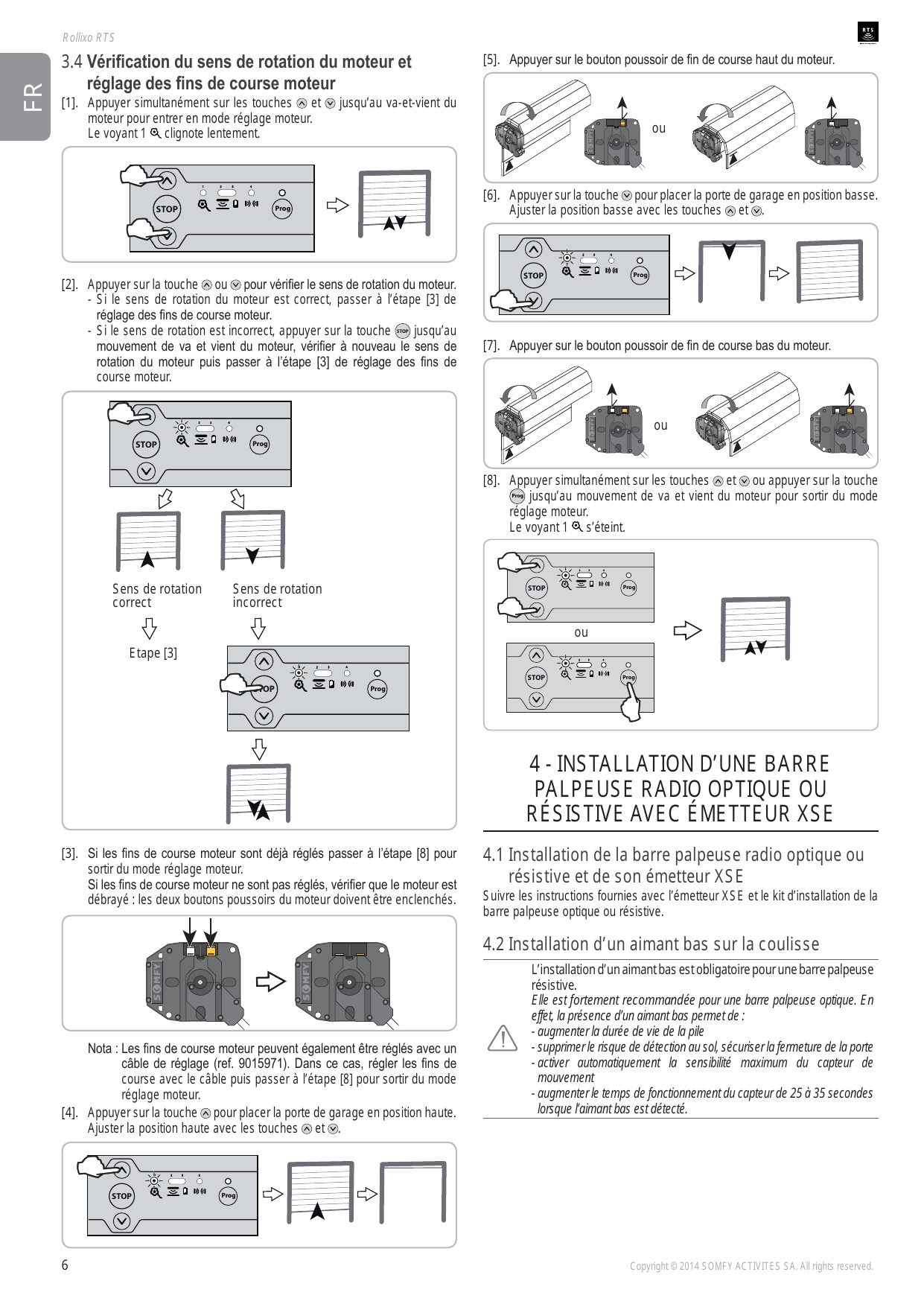 Plan de câblage général du récepteur (moteur, anti-chute, barre palpeuse, feu orange, cellules, antenne)