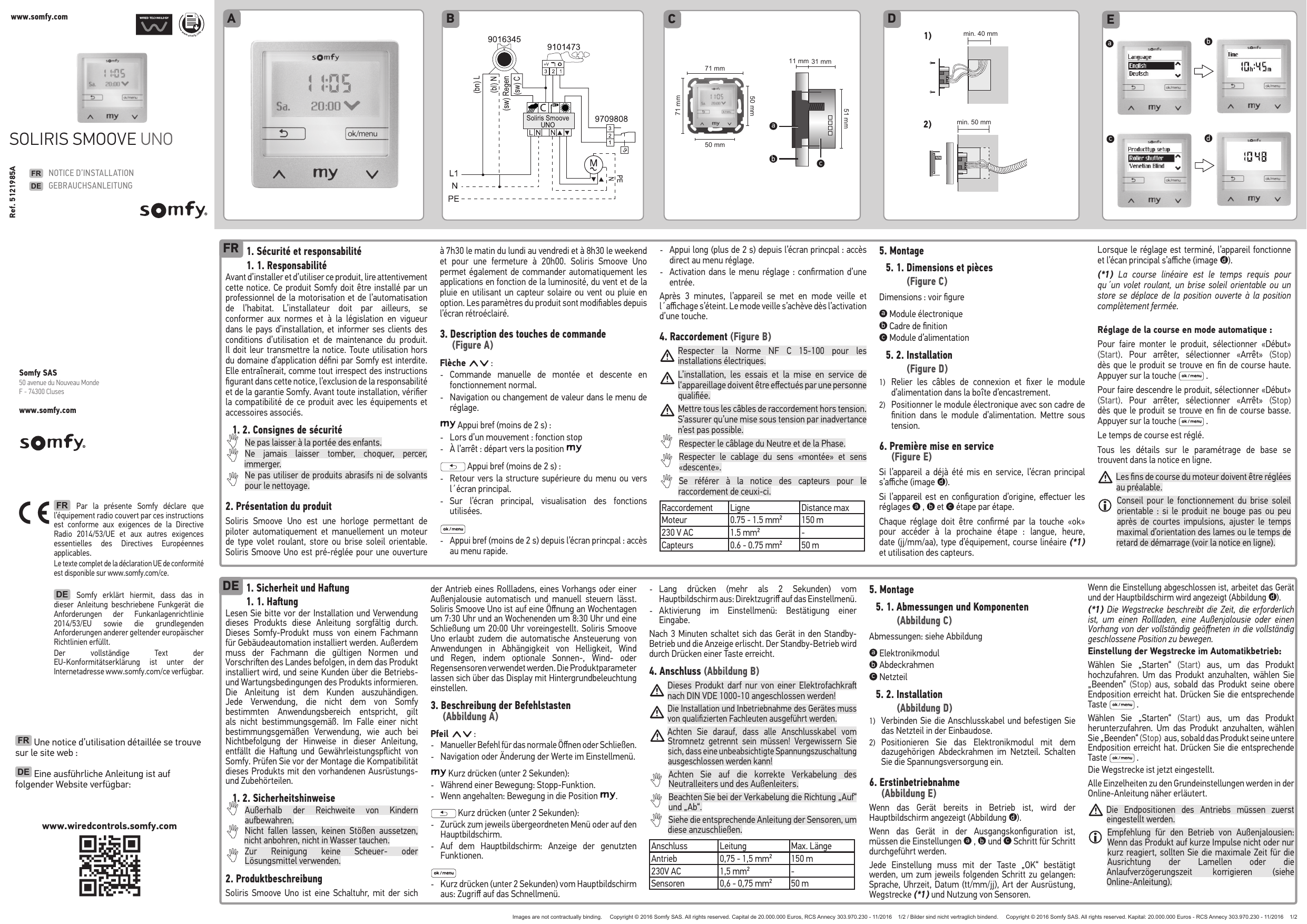 Schéma de raccordement électrique (Figure B) : bornier moteur, alimentation 230 V AC (L1/N/PE) et capteurs