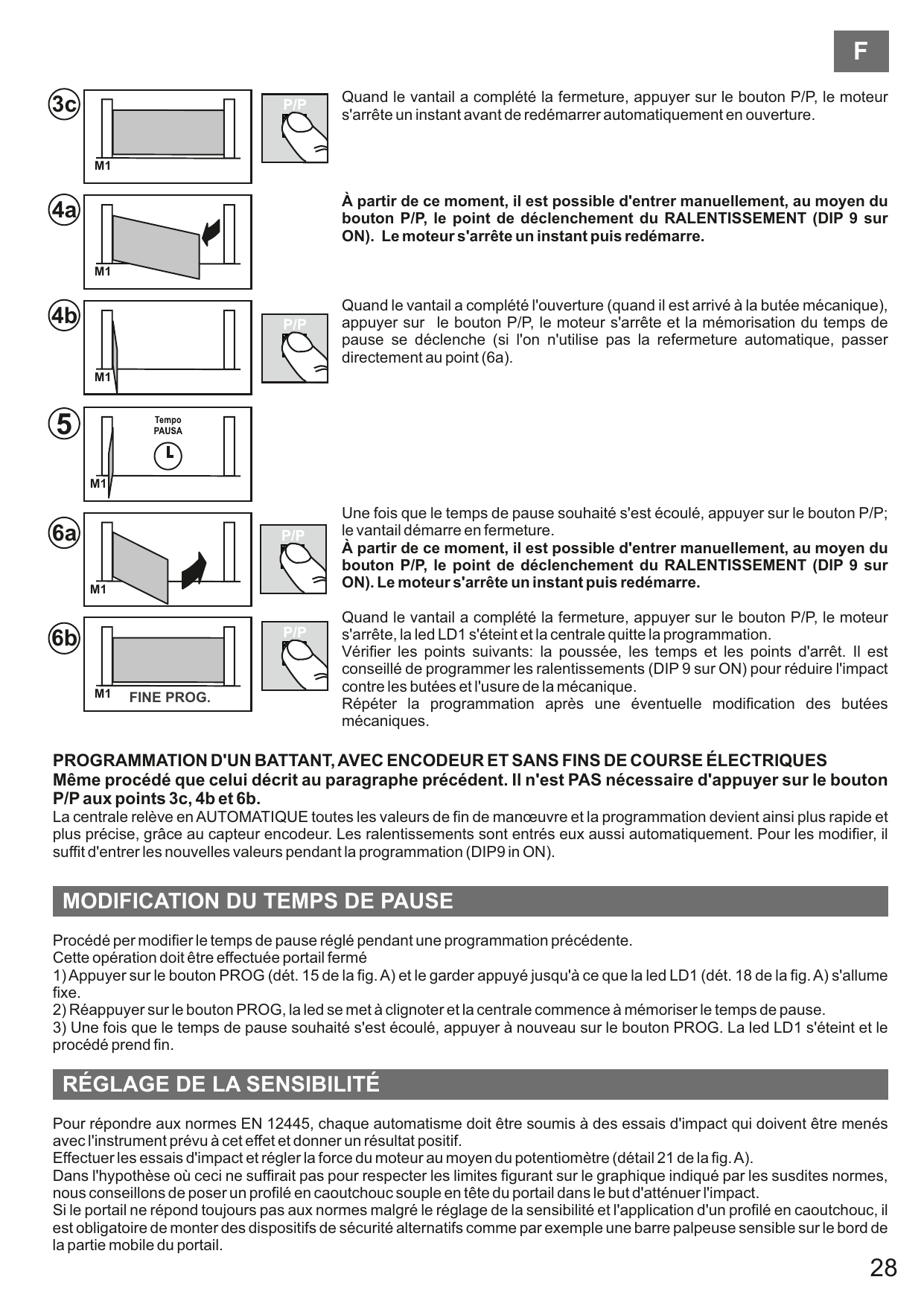 Séquence de programmation d'un battant sans encodeur (points 3c à 6b)