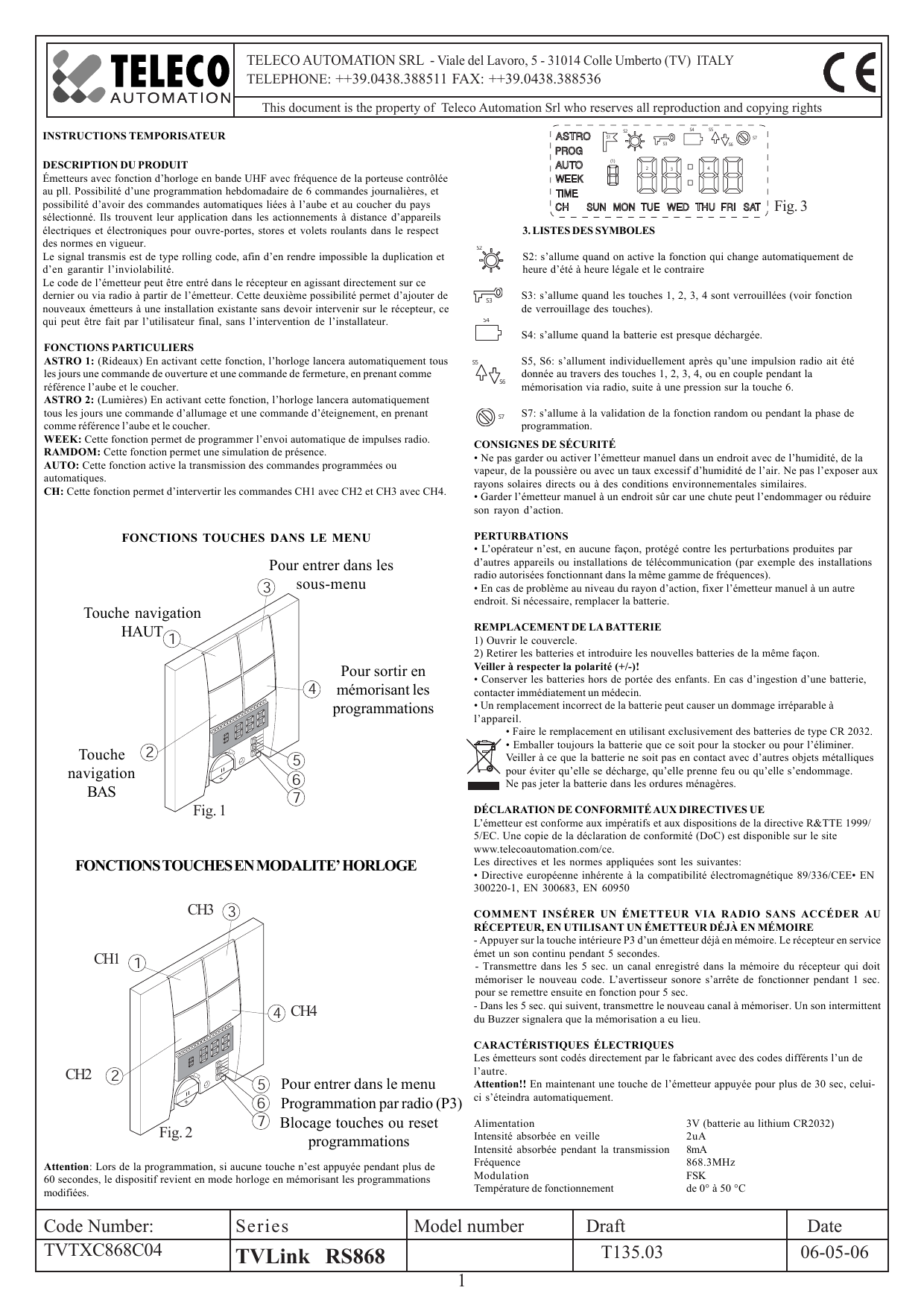 Fig. 1 — Disposition des touches dans le menu