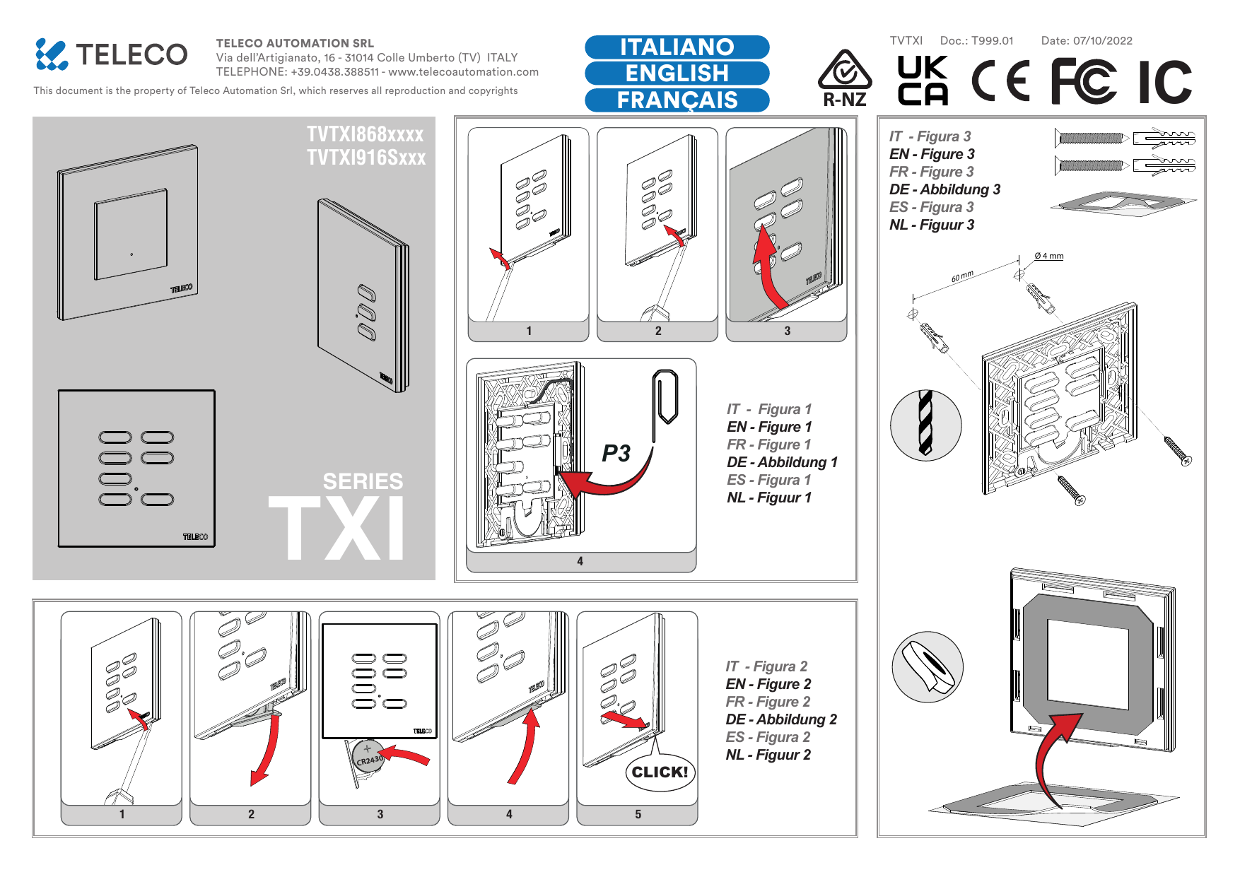 Figure 1 – Accès à la touche cachée P3 à l’intérieur de l’émetteur.