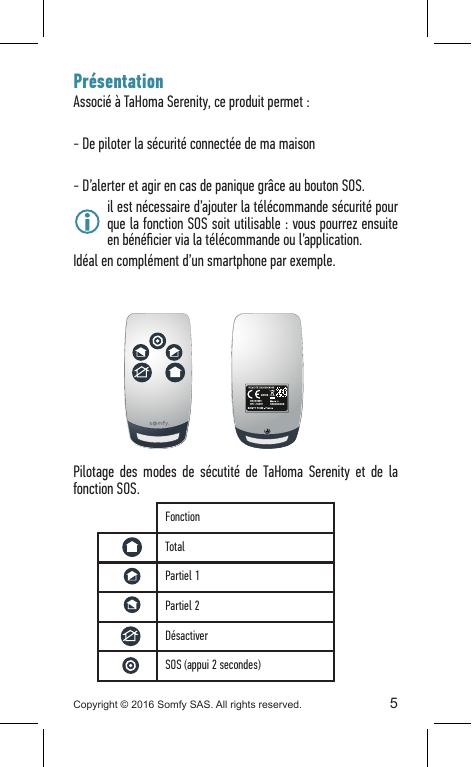 Vue de face et vue de dos de la télécommande sécurité avec ses boutons et son étiquette d'identification