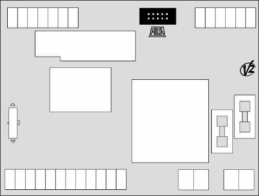 Schéma de la carte avec bornes G1 et G2 pour l'antenne