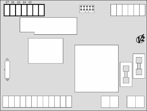 Schéma de la carte avec bornes G3 à G7 pour l'interface avec la centrale du portail