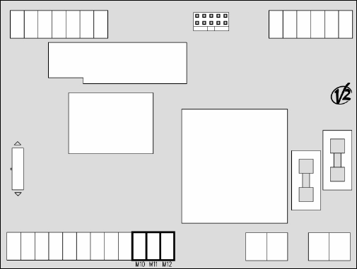 Schéma de la carte avec bornes M1, M3, M4, M6 pour les dispositifs d'activation par contact