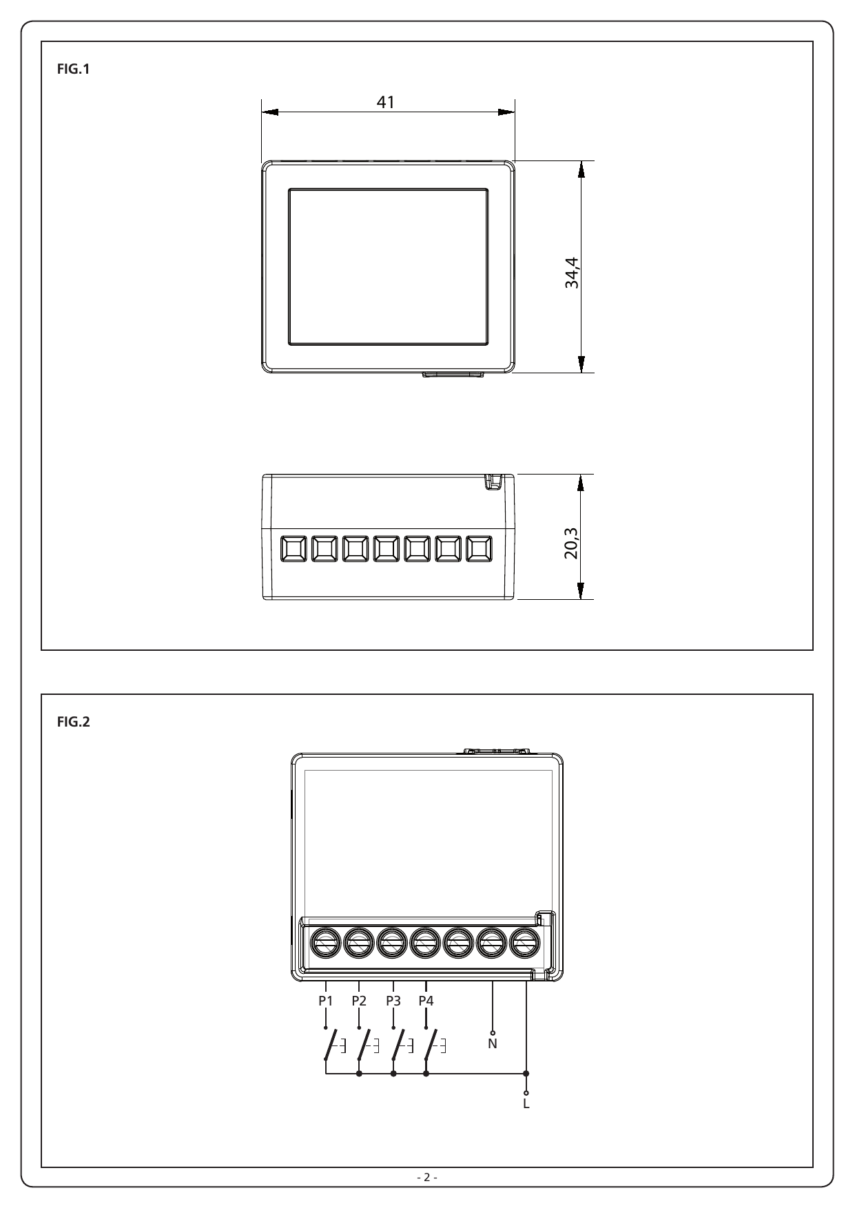 FIG.1 — Dimensions du module DEV-T1 (41 × 34,4 × 20,3 mm)