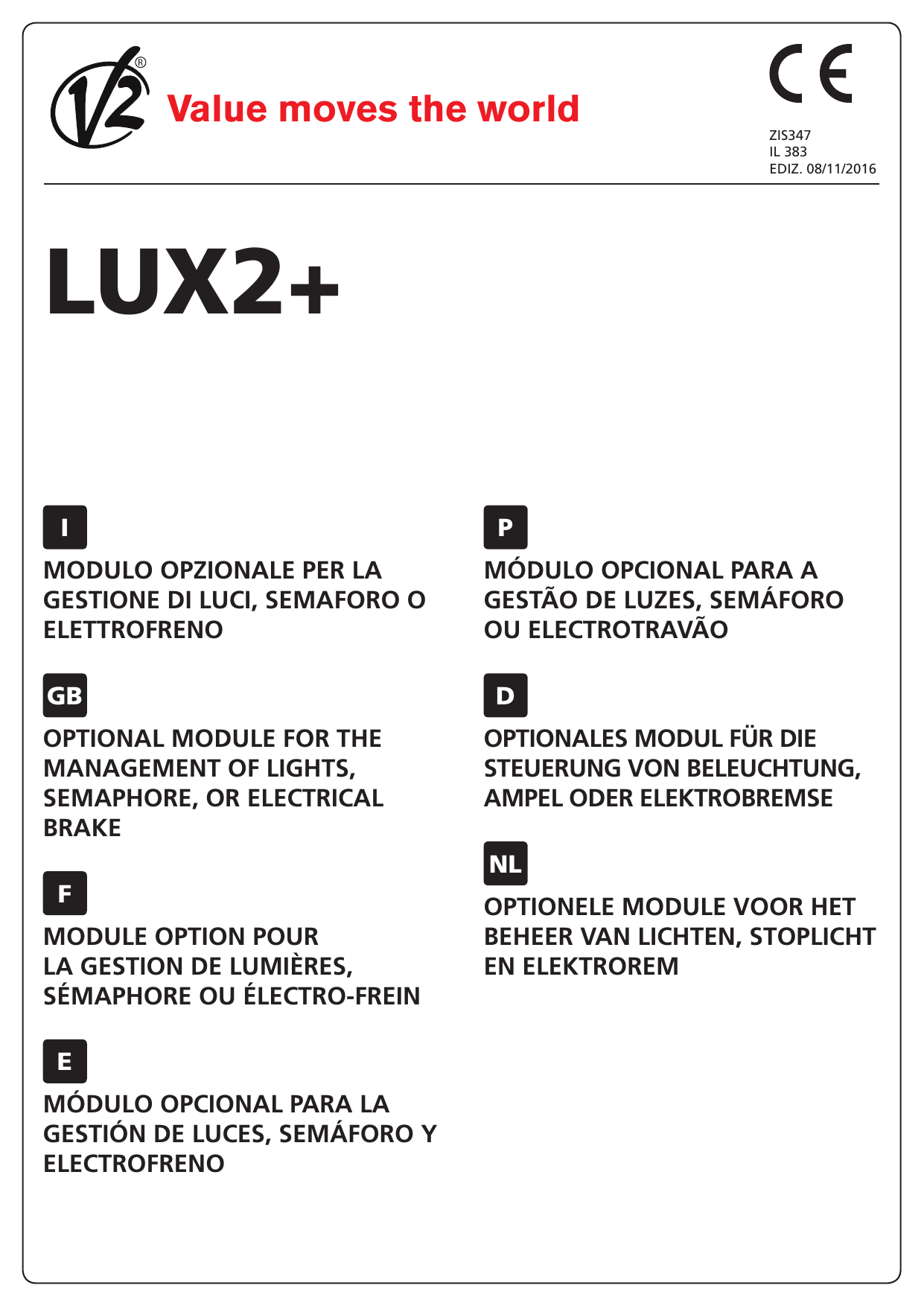 Page de couverture : descriptions multilingues du module LUX2+