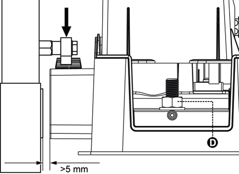 Fig 6 : distance minimum de 5 mm entre le portail et la protection pignon, joint D