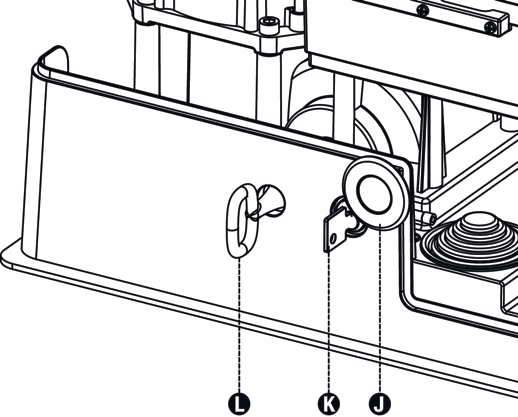 Déverrouillage du moteur : clé L, clé K et cache J