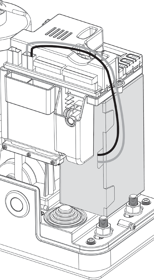 Mise en place du kit batterie dans le motoréducteur avec raccordement du connecteur