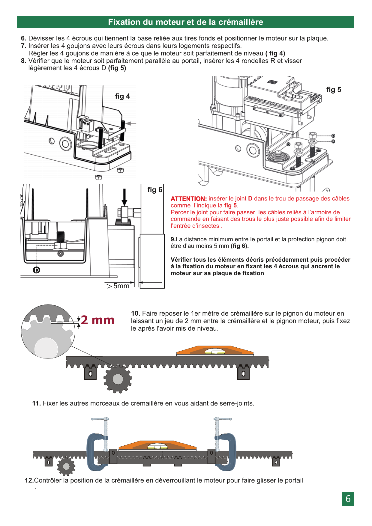 Schéma de pose de la crémaillère avec jeu de 2 mm et serre-joints