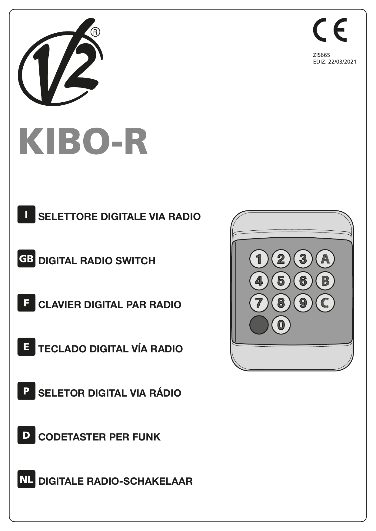Vue d'ensemble du clavier KIBO-R avec touches numériques 0-9 et touches A, B, C