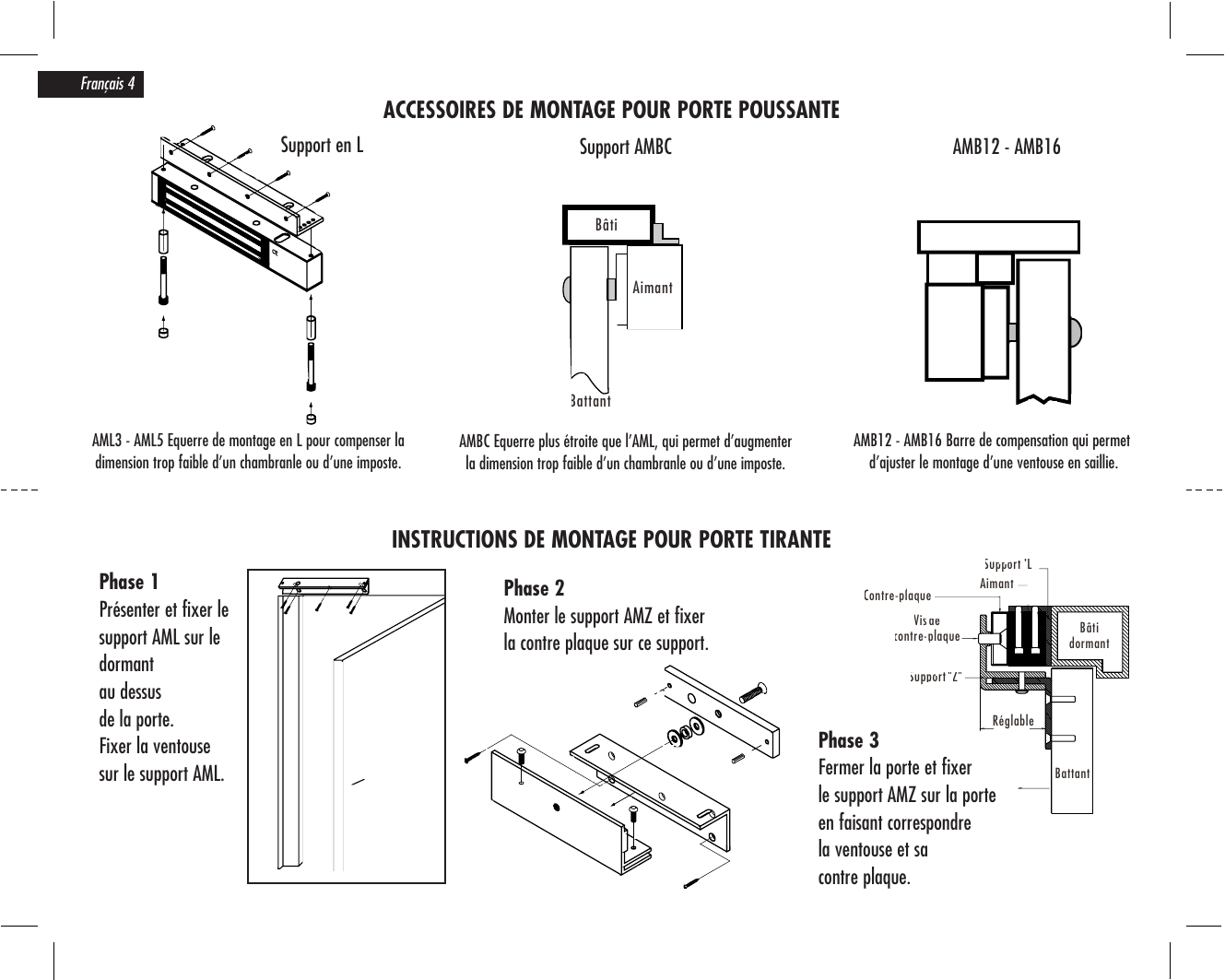 Accessoires de montage : support en L, support AMBC, barre AMB12-AMB16