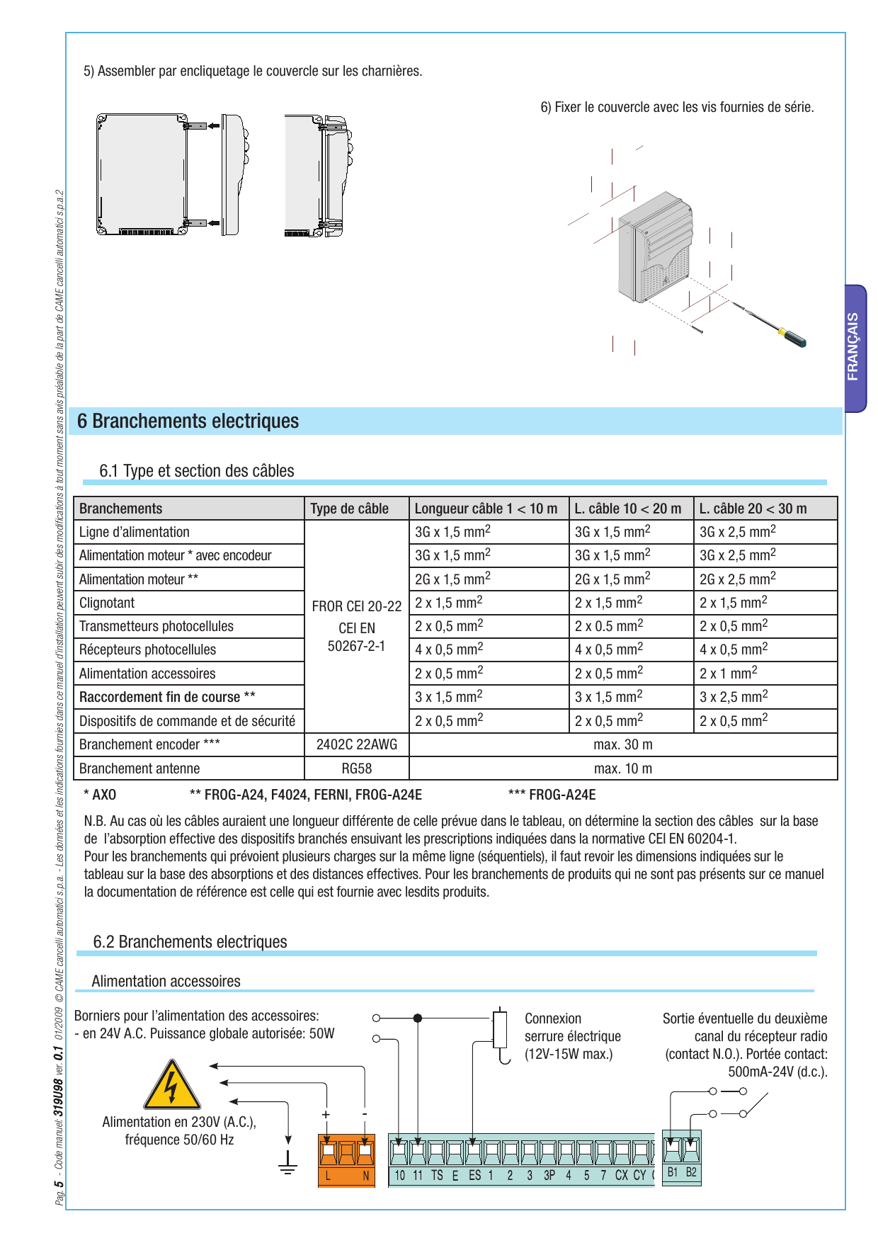 Schéma de branchement de l'alimentation, de la serrure électrique et du deuxième canal radio